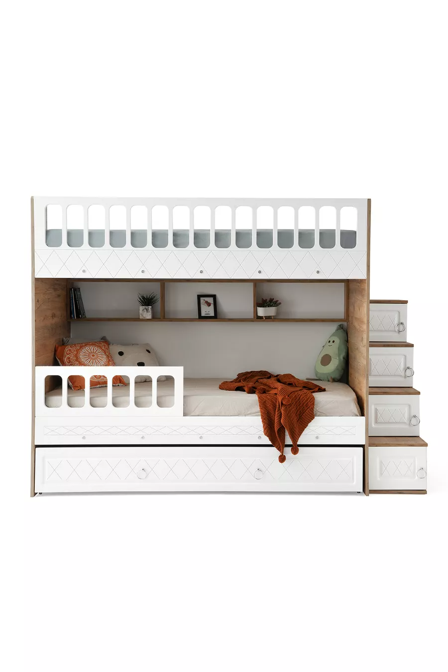 Zümrüt Bunkbed mit Kinderbett, Stahlgestütztes Membranbeschichtung % MDF