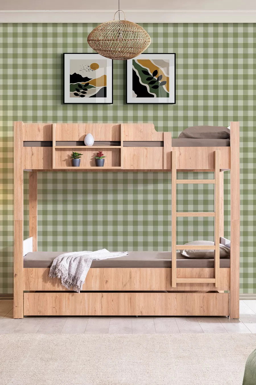 Bunk Bed, Asia with Separate Baby Bunk, Walnut - White
