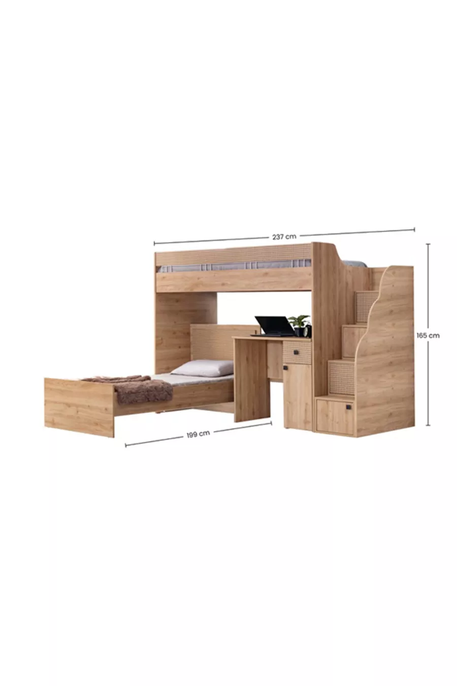Rustik Etagenbett, Einzelbett, Schreibtisch