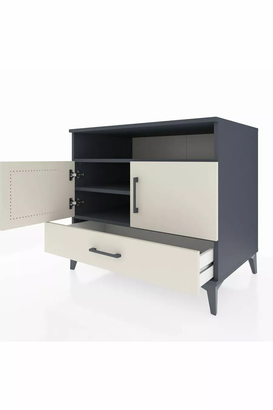 Commode Kronos avec 3 étagères, 1 tiroir et 2 portes, Anthracite-Pierre de lune