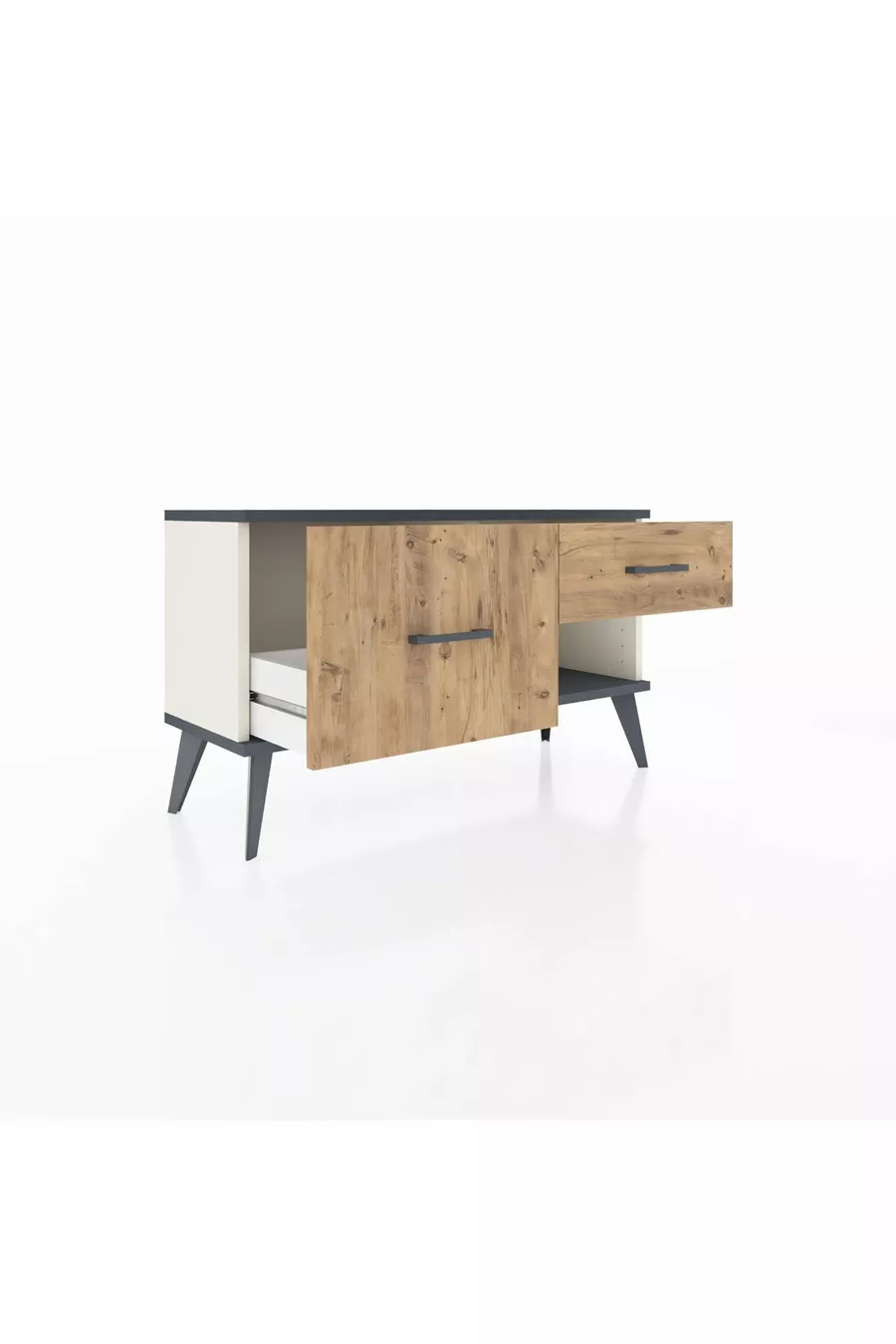 Commode Arges 2 tiroirs Pierre d'Agate-Anthracite/Pin