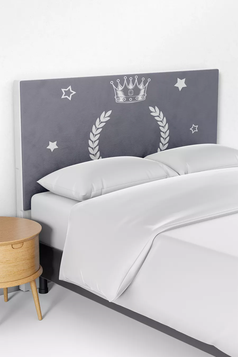 Copertura per testiera del letto per bambini con motivo corona grigia