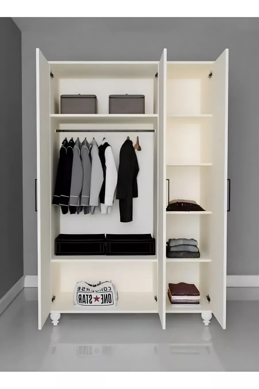 Armoire à 3 portes | % MDF | Portes REHAU | Pieds en bois | Fonctionnelle et élégante