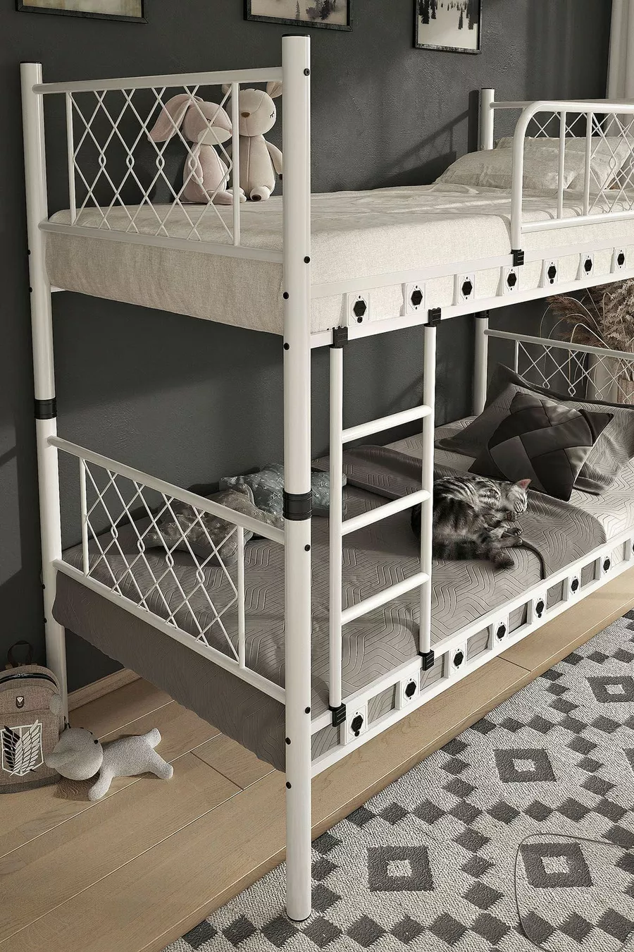 Letto a castello e letto singolo in metallo per bambini Metis
