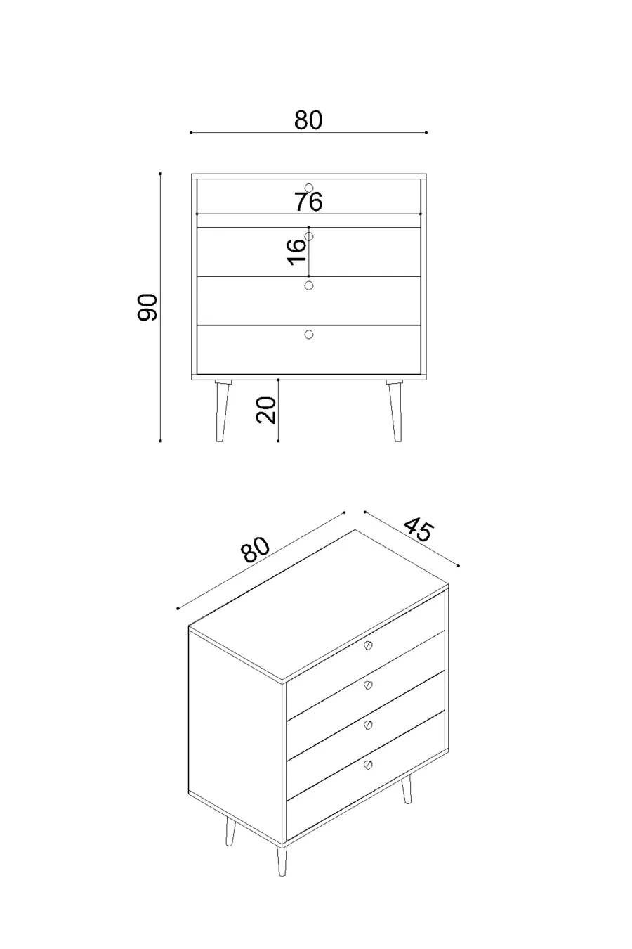 Commode Zen / Armoire polyvalente / Commode à tiroirs / Commode avec portes / Commode 4 tiroirs CM
