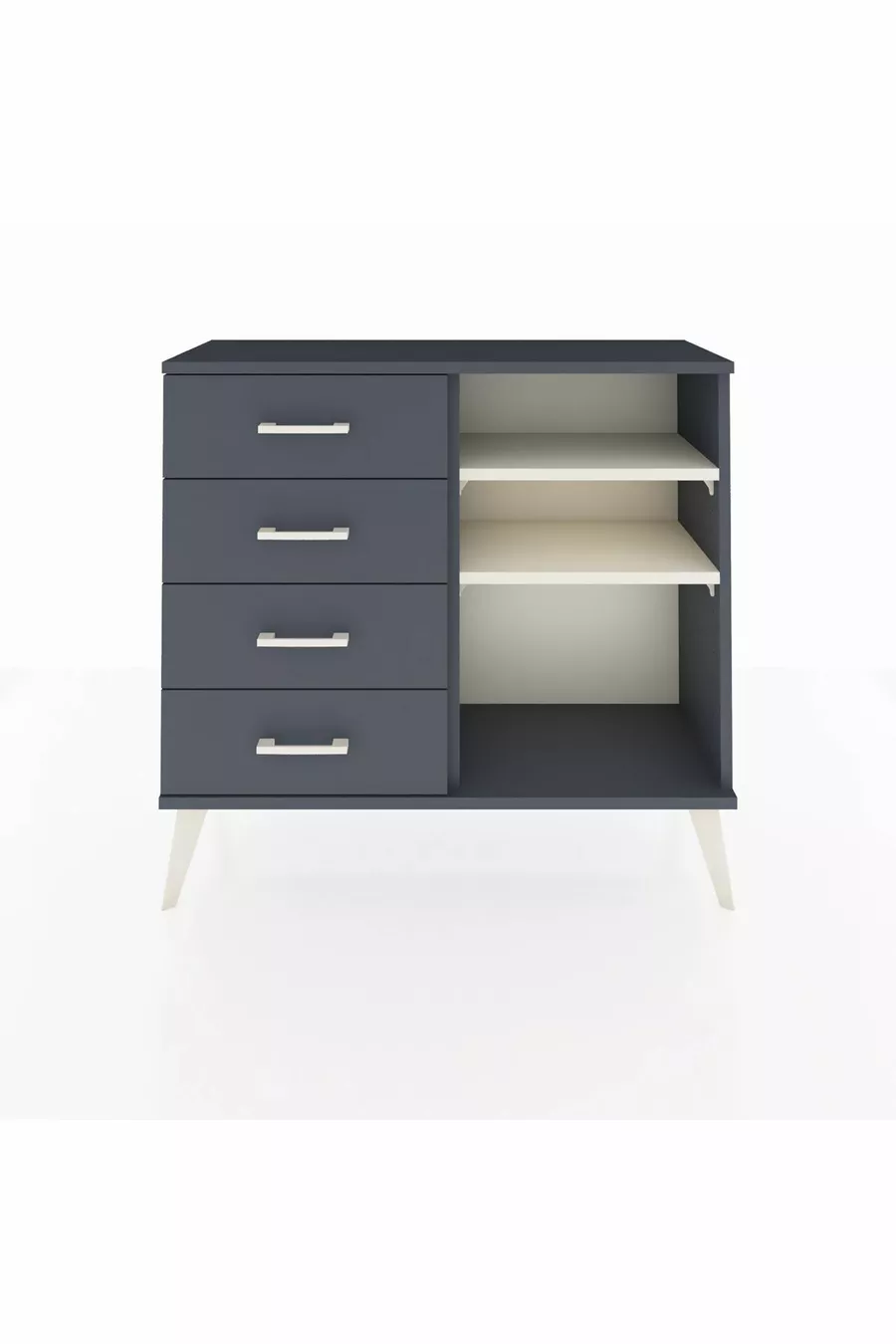Commode Arges 2 étagères 4 tiroirs Anthracite- Pierre de lune/Anthracite