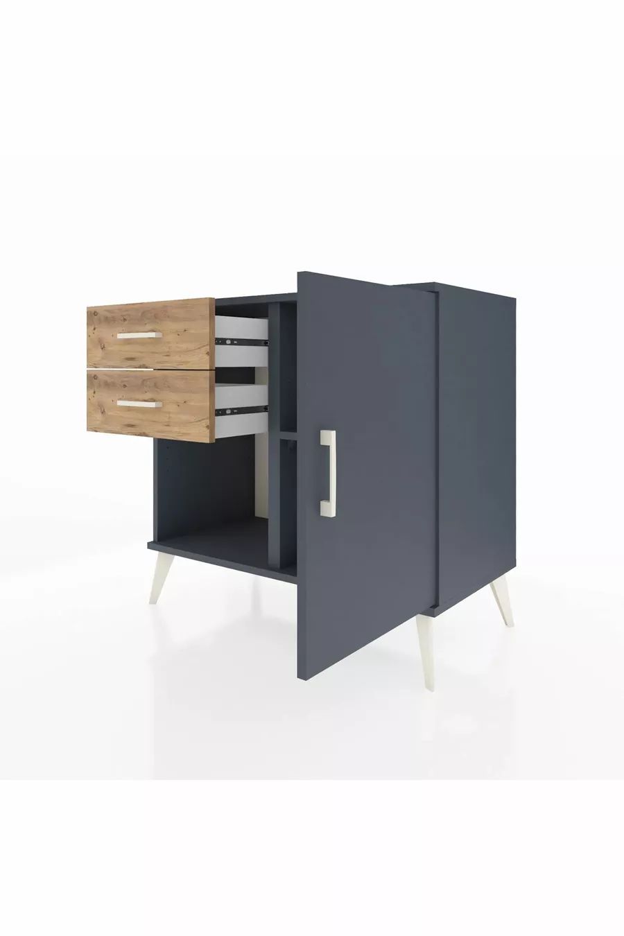 Commode Hyperion avec une seule étagère, 2 tiroirs et une porte, Anthracite-Anthracite/Sapin