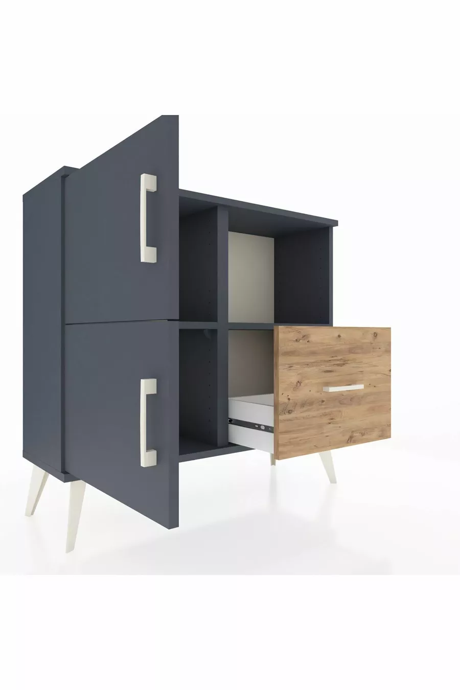 Commode Arges avec 2 étagères, 1 tiroir, 2 portes Anthracite-Anthracite/Sapin
