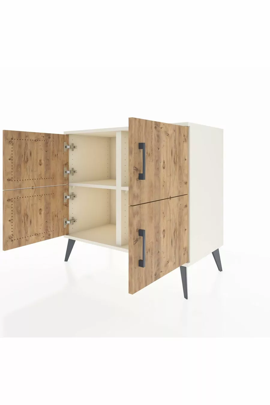 Commode Hyperion 2 étagères 4 portes Pierre de lune-Pin/Pierre de lune