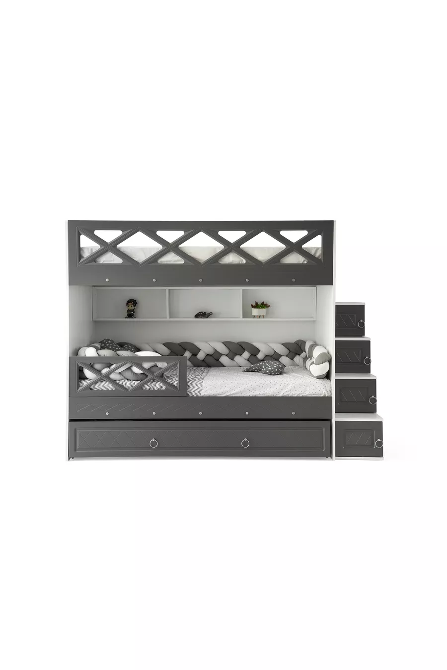 Mars Ranza / White-anthracite / 3 Bed Sections With Cabinet Ladder / 100% MDF