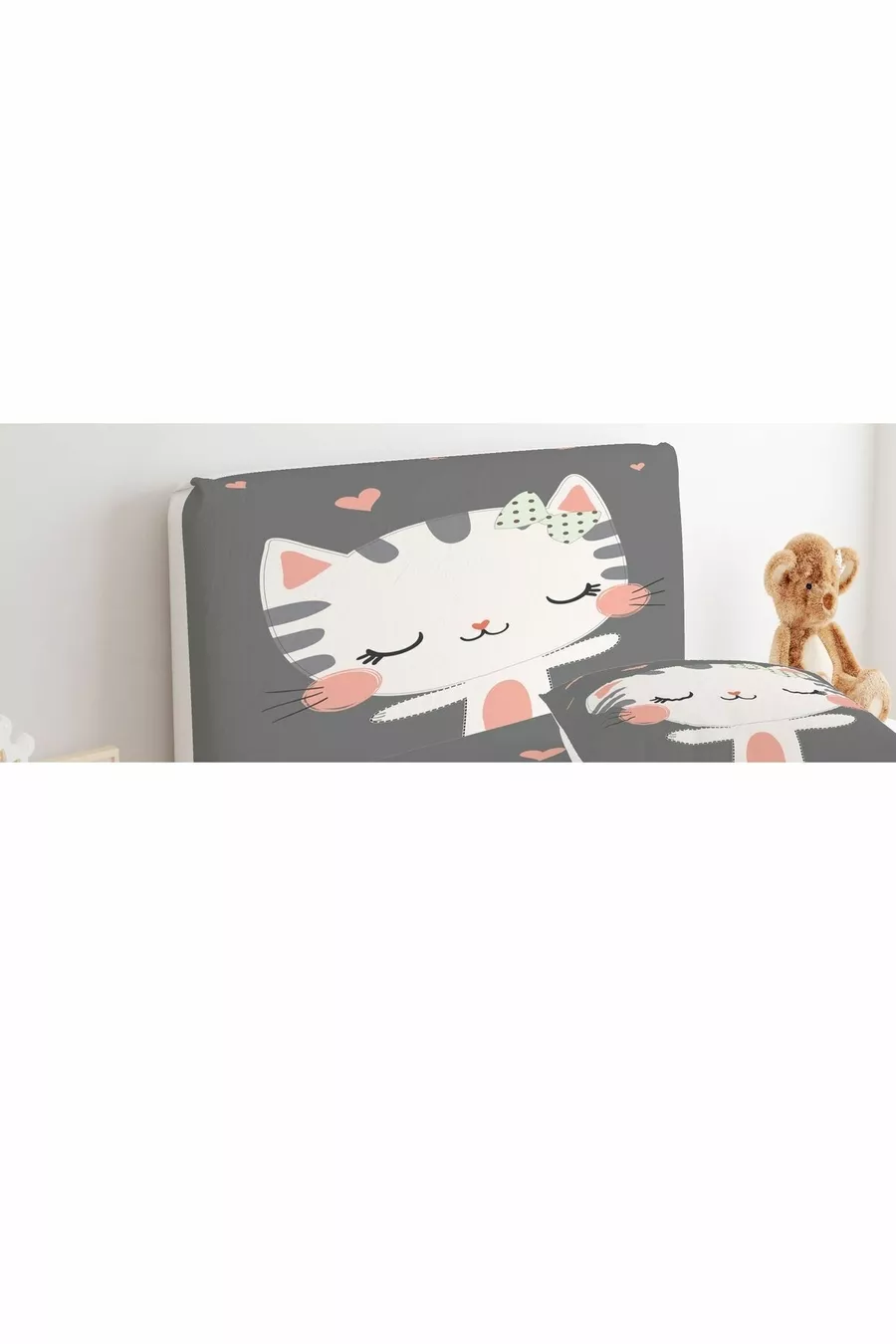 Housse de tête de lit mignonne avec chat et cœurs