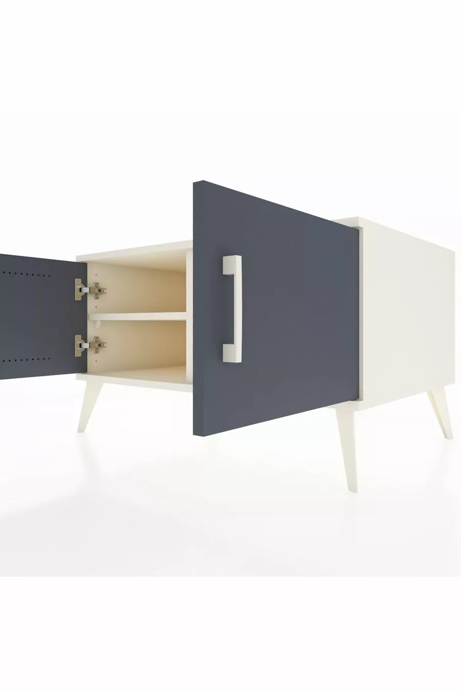 Commode Kronos 2 étagères 2 portes Pierre de lune-Anthracite/Pierre de lune