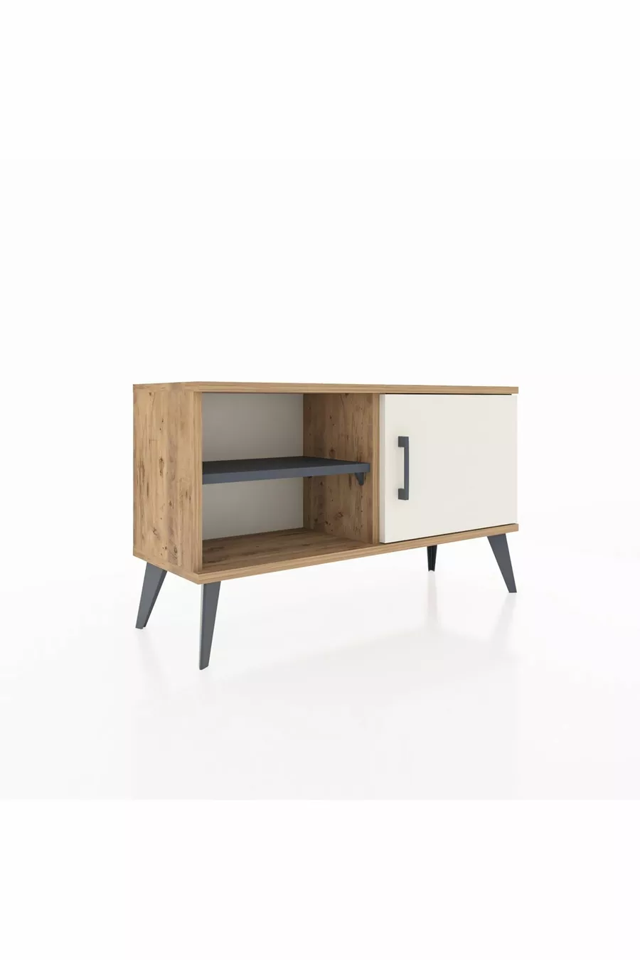 Commode Arges avec 2 étagères et 1 porte en pin - Gris anthracite