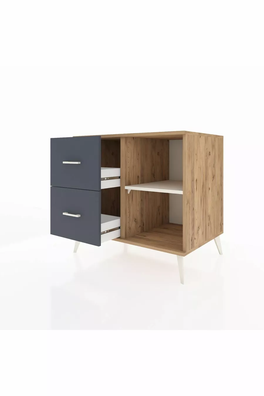 Commode Kronos à une étagère et 2 tiroirs Pin-Pierre de lave/Anthracite