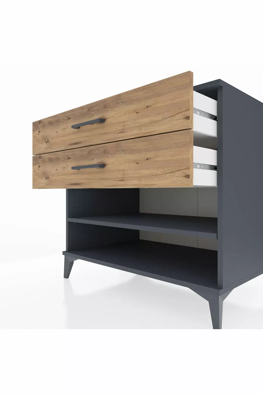 Commode Kronos à une étagère et deux tiroirs Anthracite-Pin