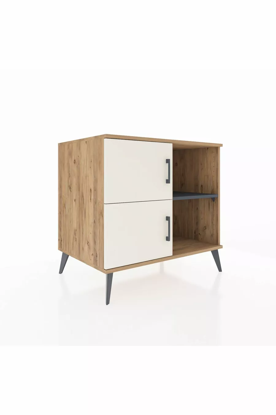Commode Kronos 2 étagères 2 portes Pin-Quartz/Anthracite