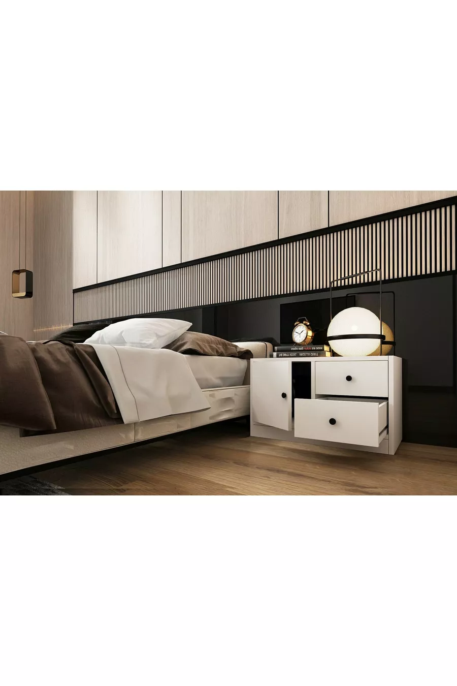 Table de chevet avec tiroir et armoire blanche Cm -ç