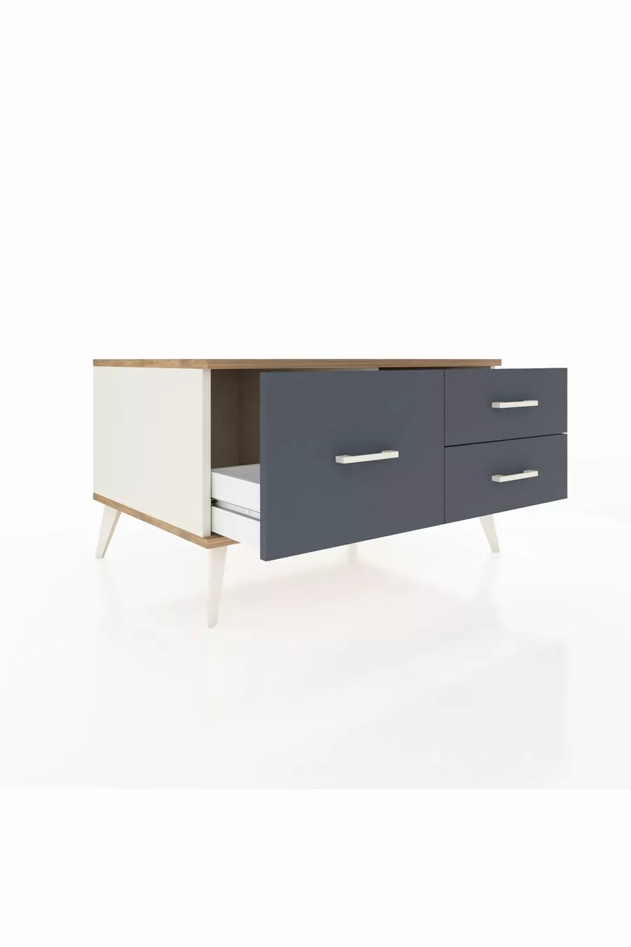 Commode Kronos 3 tiroirs Pierre de lune-Pin/Anthracite