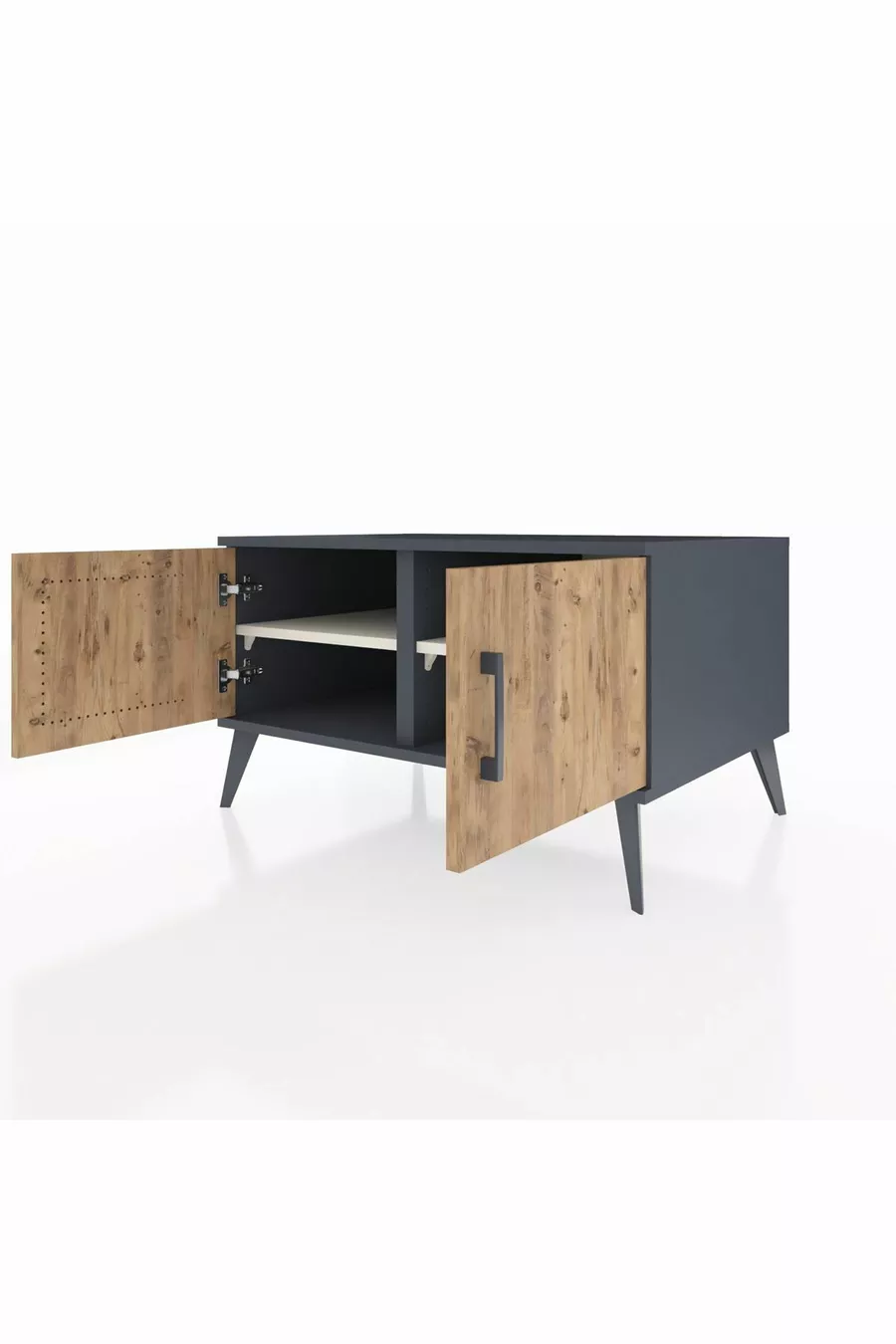 Commode Kronos 2 étagères 2 portes Anthracite-Pin/Gris pierre