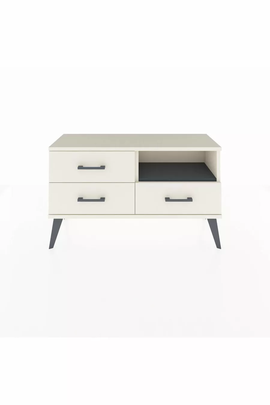 Commode Arges à une étagère et trois tiroirs, couleur quartz-anthracite/quartz