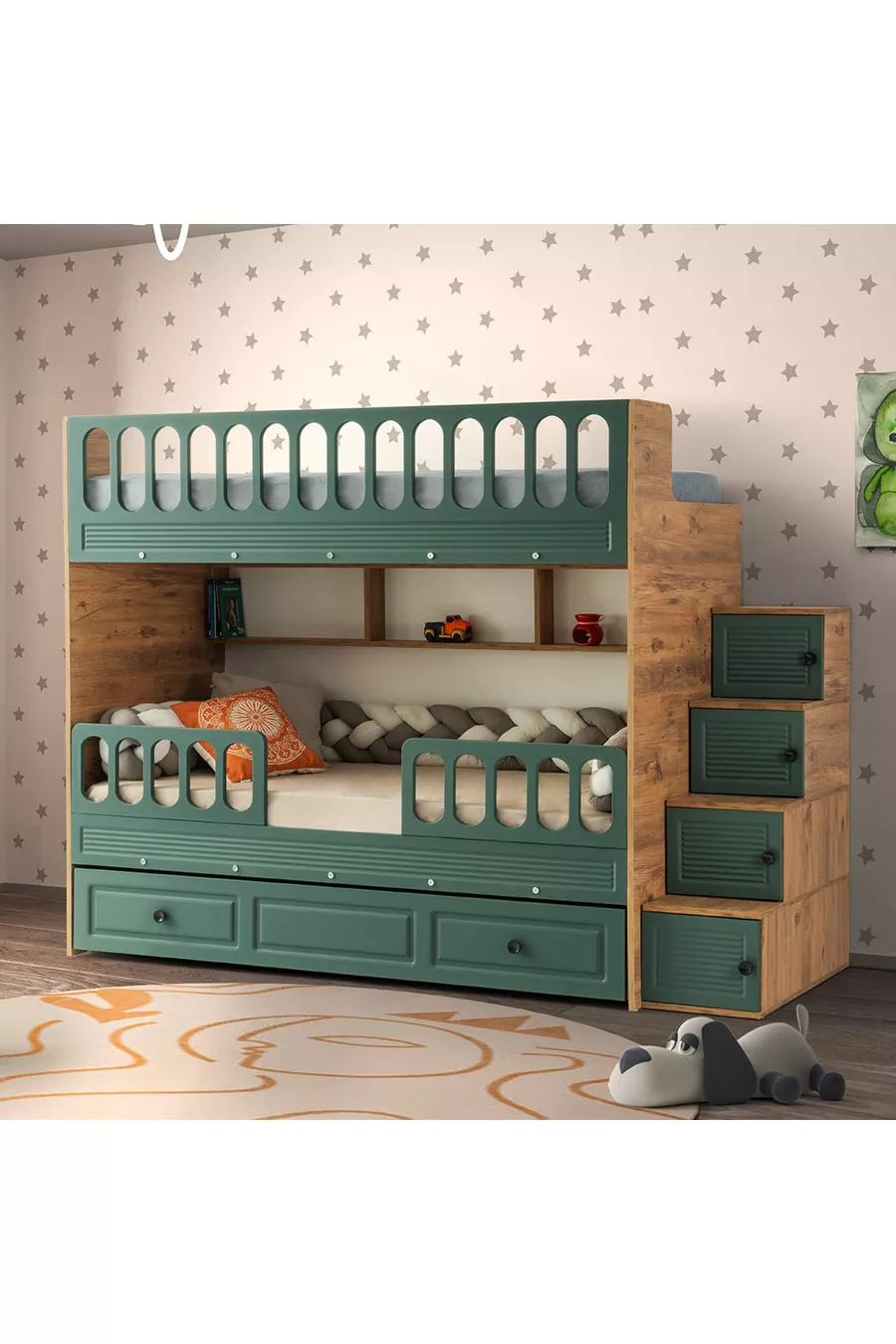 Rolluik Bunkbed met Zuigfunctie, Stalen Ondersteuning, Membrane Bekleding 100% MDF