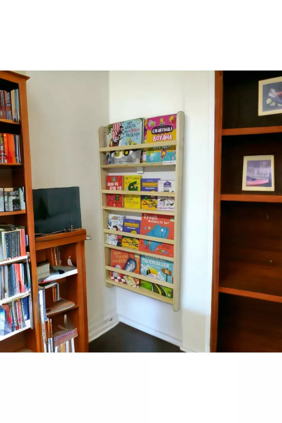 × Bibliothèque éducative pour chambre d'enfant en bois, murale, à 4 étagères