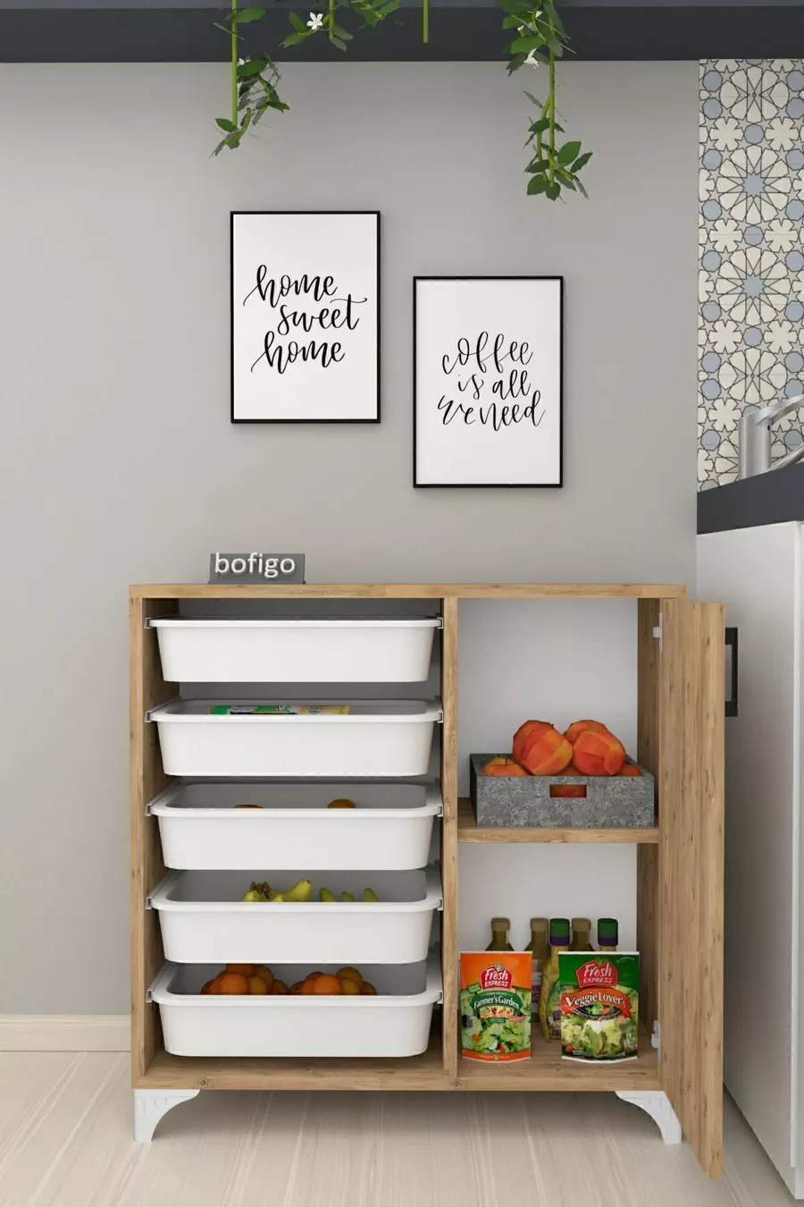 5-Basket Cabinet Multi-Purpose Cabinet Toy Cabinet Kayra Pine