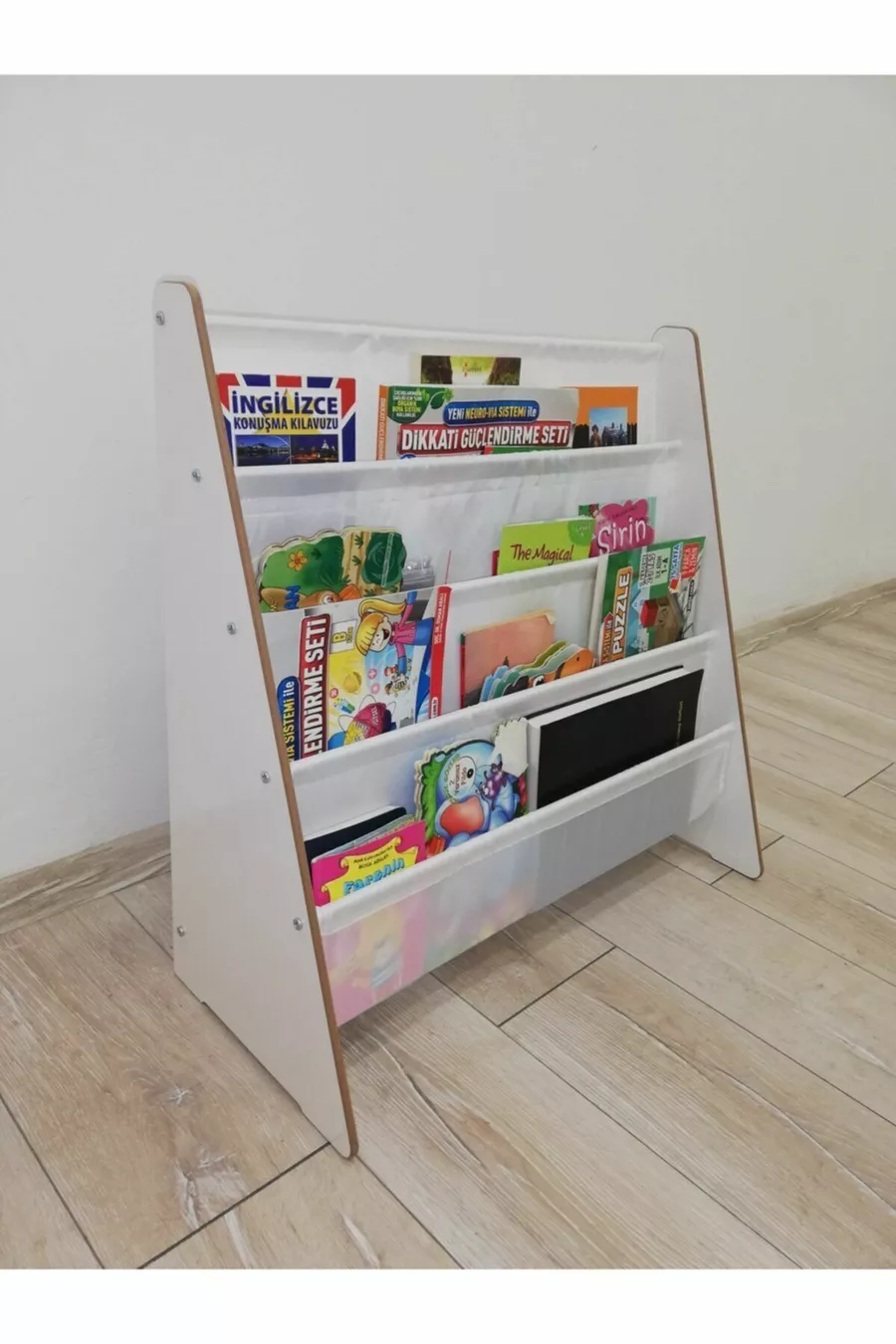 Bibliothèque en tissu Montessori pour maternelle, école, chambre d'enfant, en bois, lavable, blanc