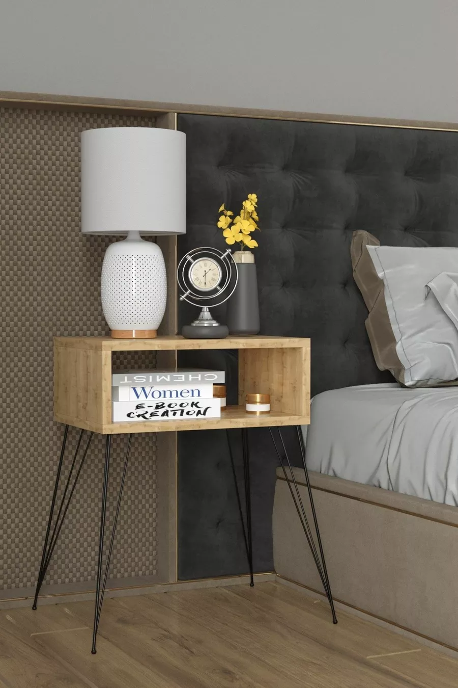 Elite Metal Leg Nightstand - Oak