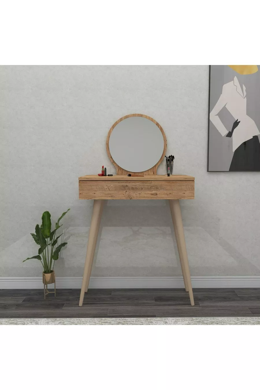 Coiffeuse avec miroir et tiroirs Siena sur pieds en bois, pin Atlantique - Siena