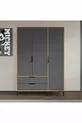 Armoire Aden 3 portes avec tiroirs, couleur anthracite complet, armoire à vêtements, armoire avec étagères