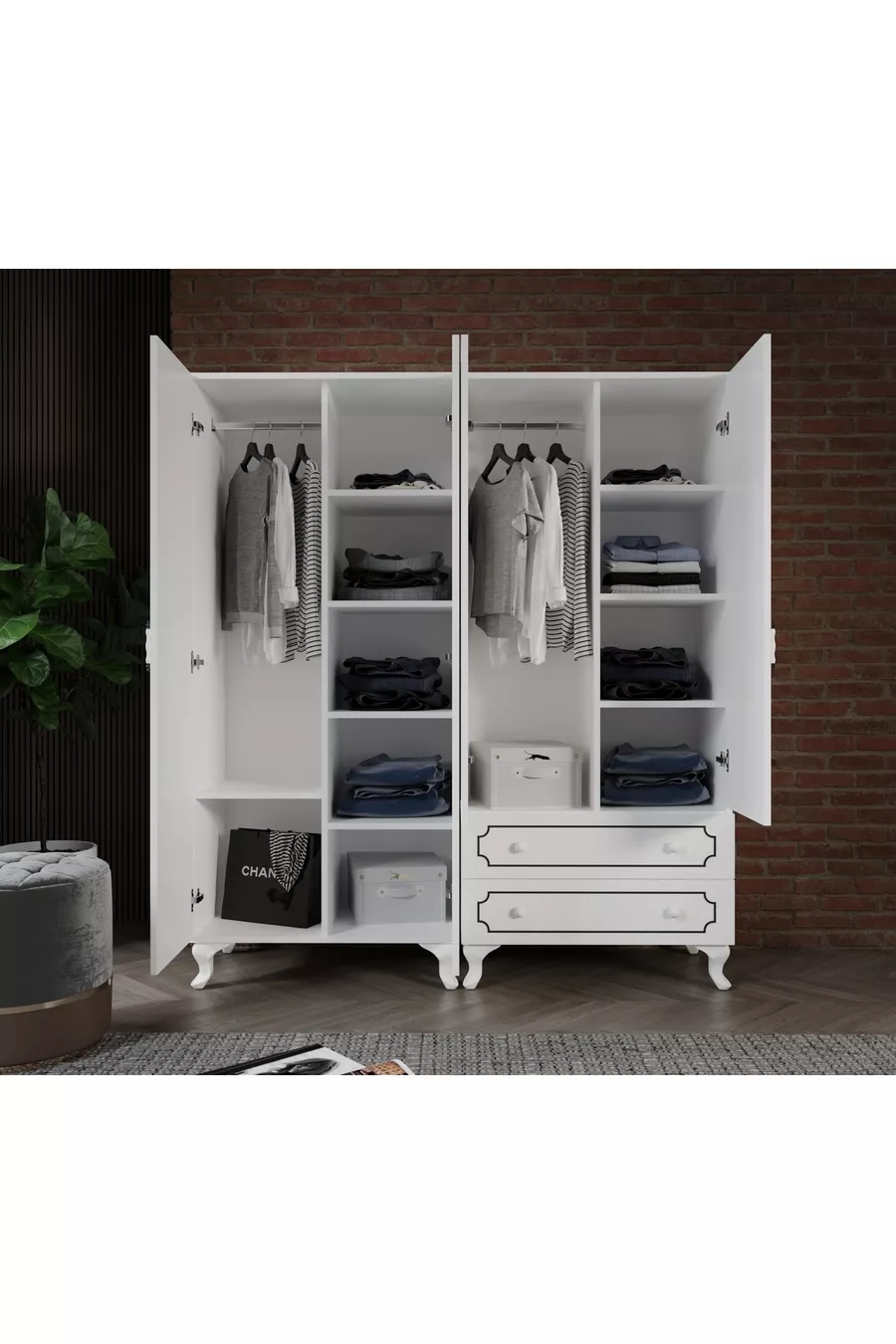Armoire modulaire à 4 portes et 2 tiroirs, penderie - MDF de première qualité