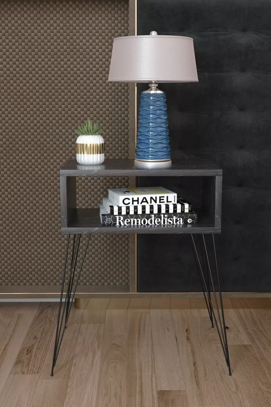 Table de chevet élite en métal avec pieds - Marbre noir
