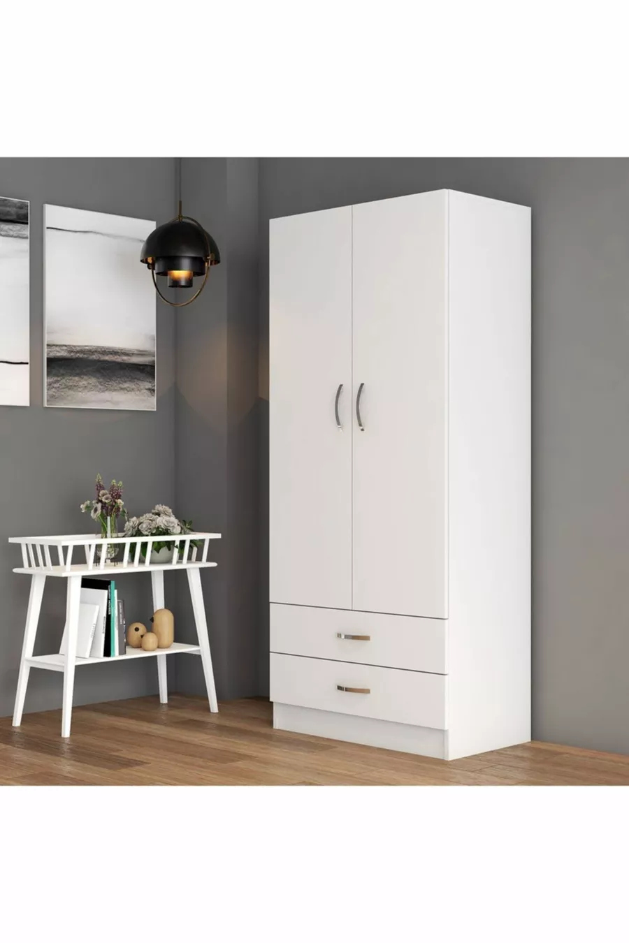 Armoire large à 2 portes et 2 tiroirs Blanc - 