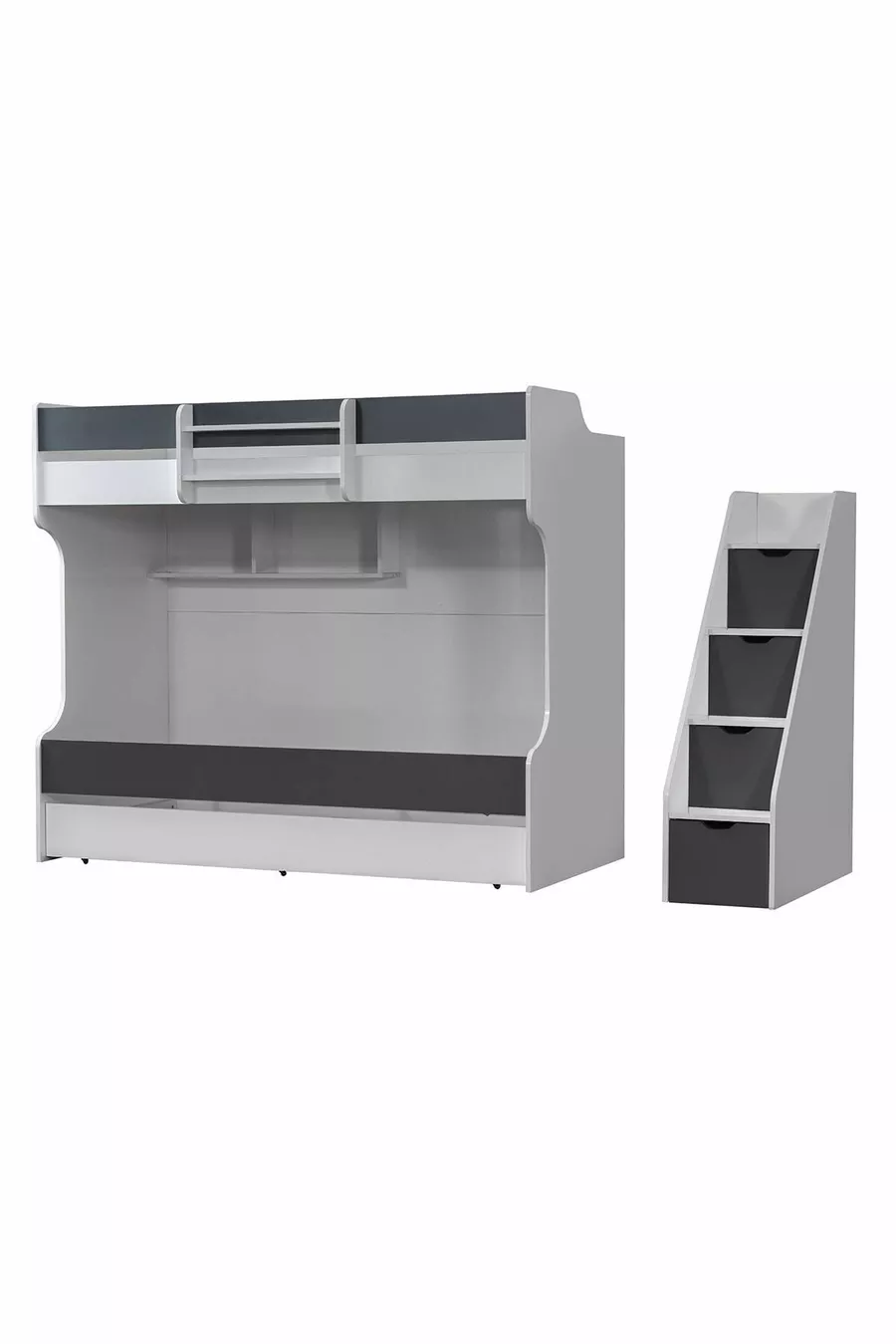 Bunk Bed, Kardem Bunk Bed with Drawer - Anthracite 2 Comfort Mattresses
