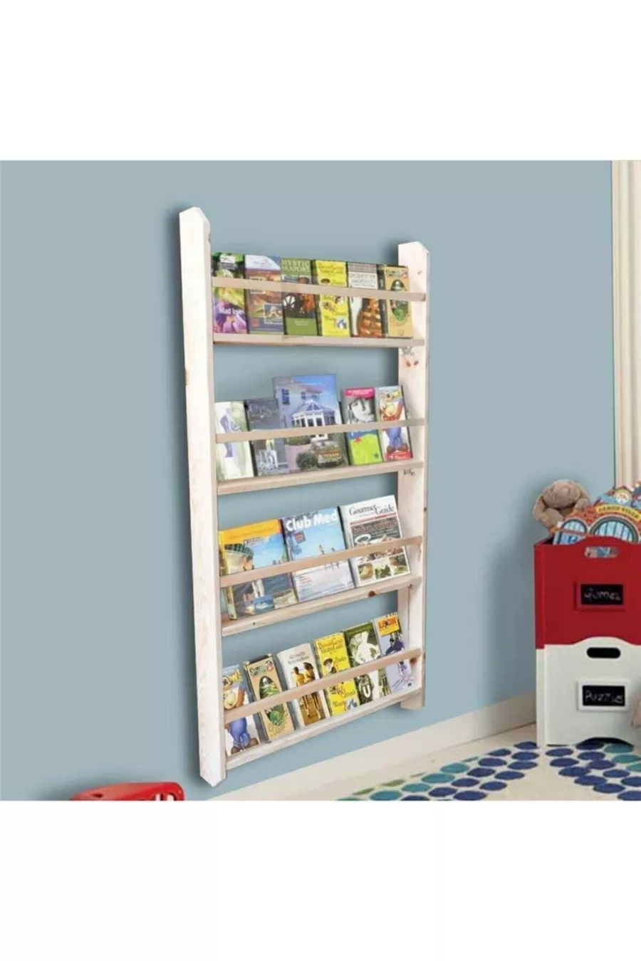 Étagère Murale Montessori Éducative en Bois pour Chambre d'Enfant, 4 Compartiments, Cm x Cm x 6 Cm