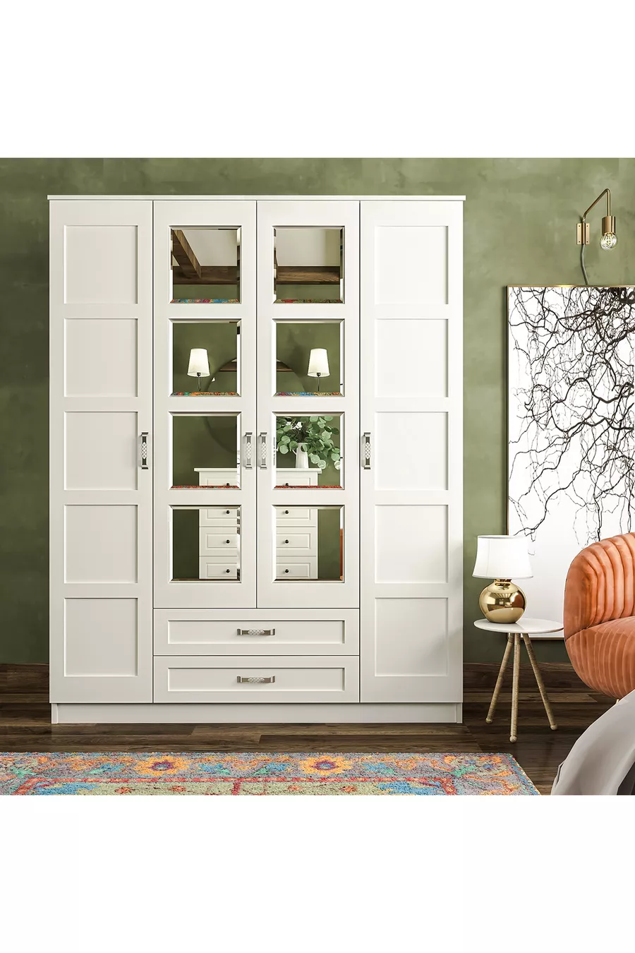 Armoire Cemre Country avec 4 portes vitrées et 2 portes