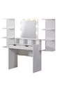 Coiffeuse Diva Hollywood avec miroir éclairé à LED, tiroir, table de maquillage de coulisse et étagère murale, blanche