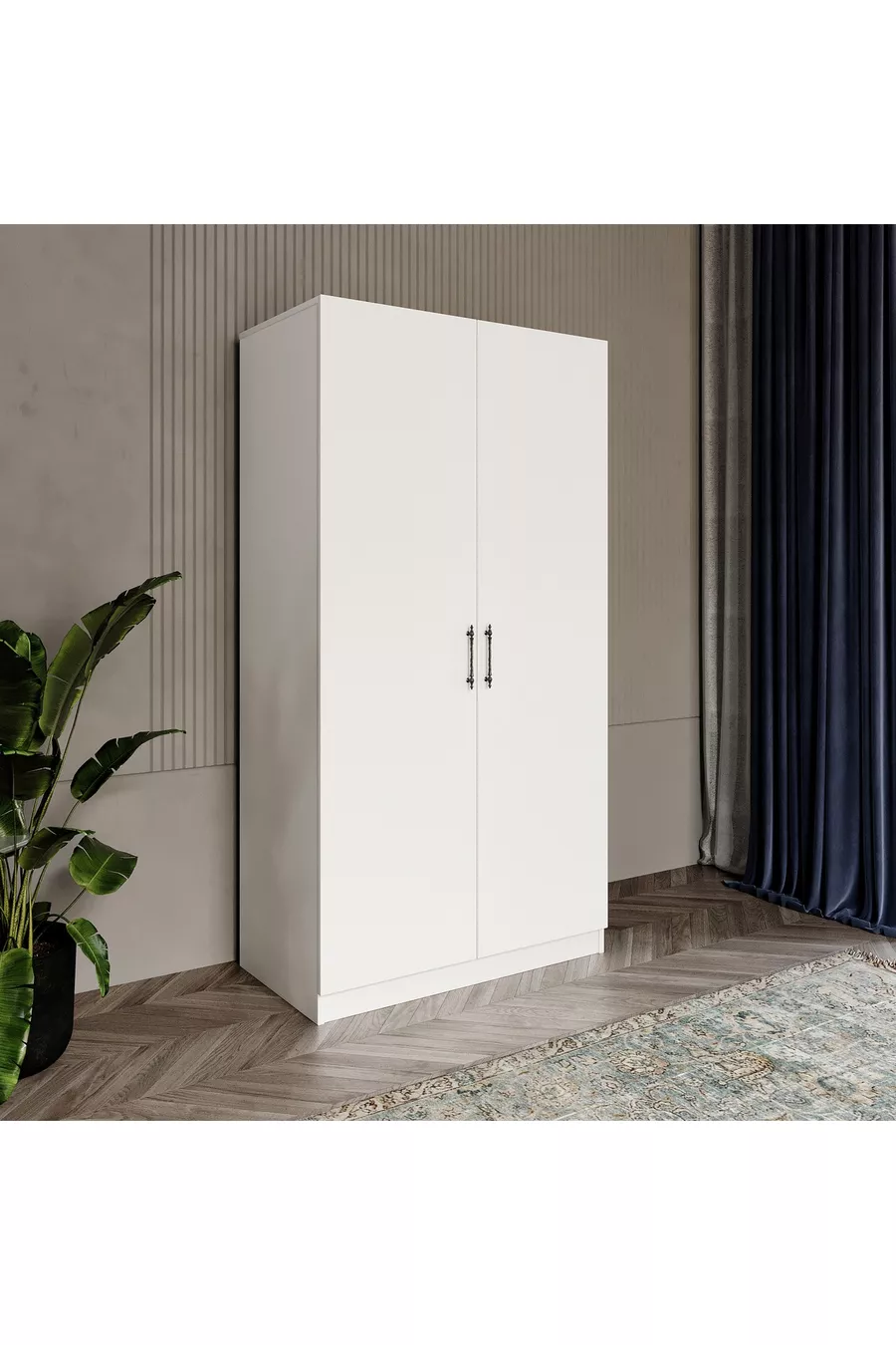 % MDF Zweitüriger Schrank - Zweitüriger Kleiderschrank - Multifunktionaler Schrank