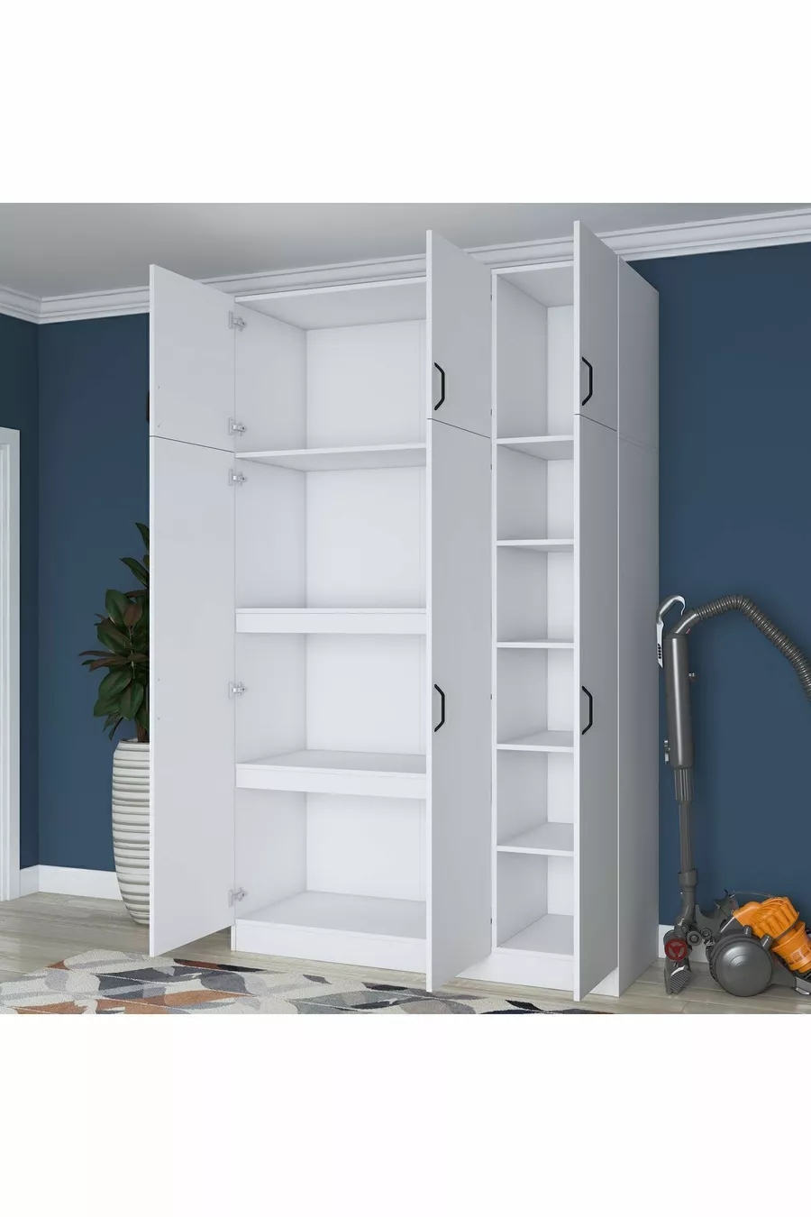 Armoire de rangement pour lit Rani , 6 portes, pour couette et oreillers,  cm