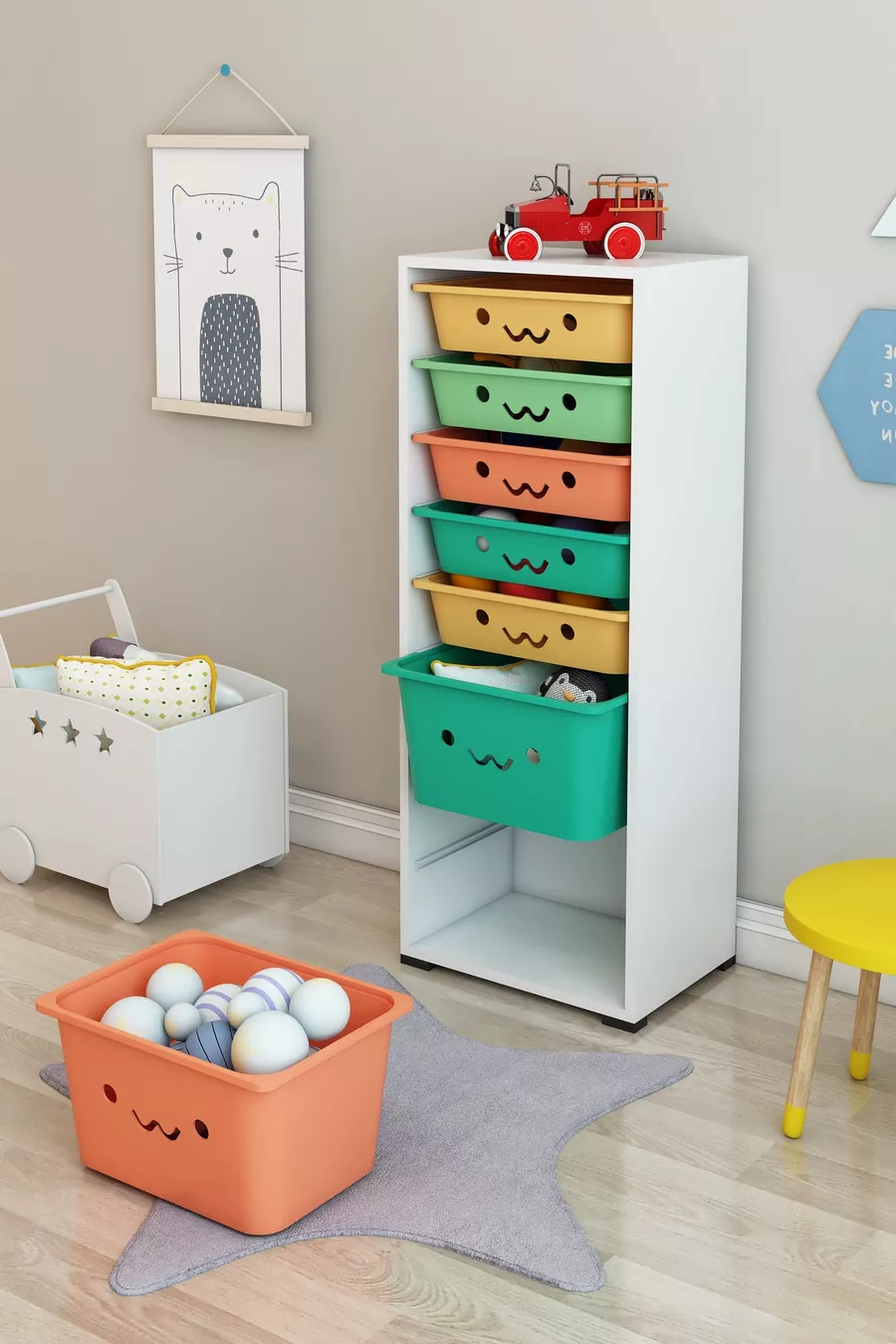 KIDS 7 Basket Smiling Toy Cabinet Toy Box Toy Storage Box