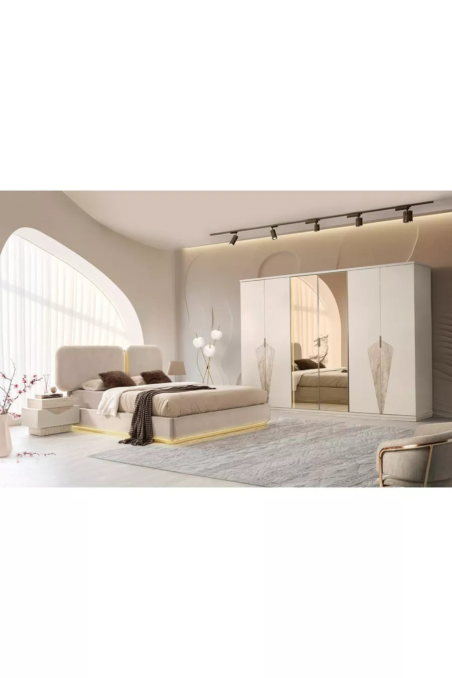 FAS MDF LED-Bett mit Stauraum Schlafzimmer Set