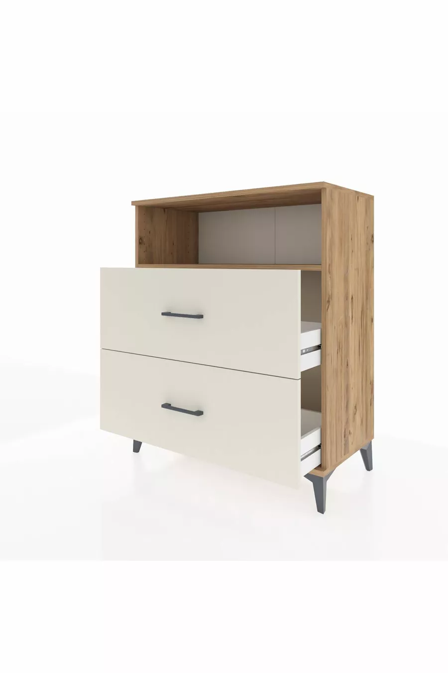 Commode Hyperion à un seul étagère et 2 tiroirs en pin-ardoise