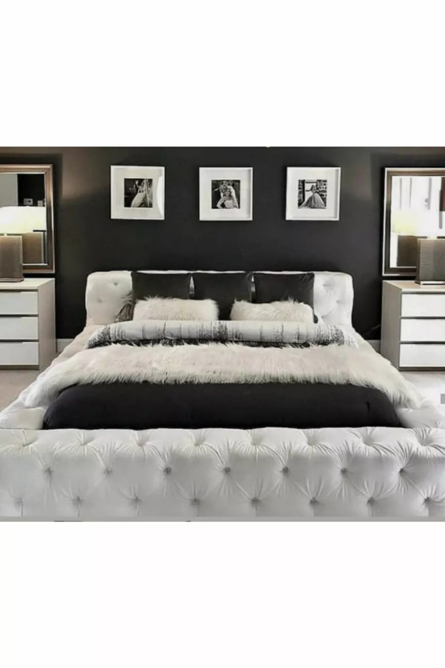 Double Bed Base Headboard Snowflake Color White