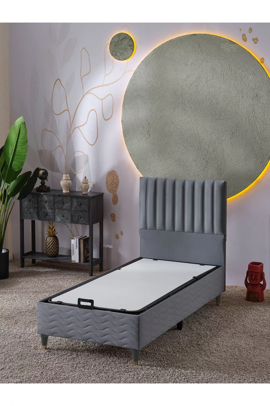 Ezgi Set Singolo (Rete+Testiera+Materasso) 3 Pezzi (Grigio)