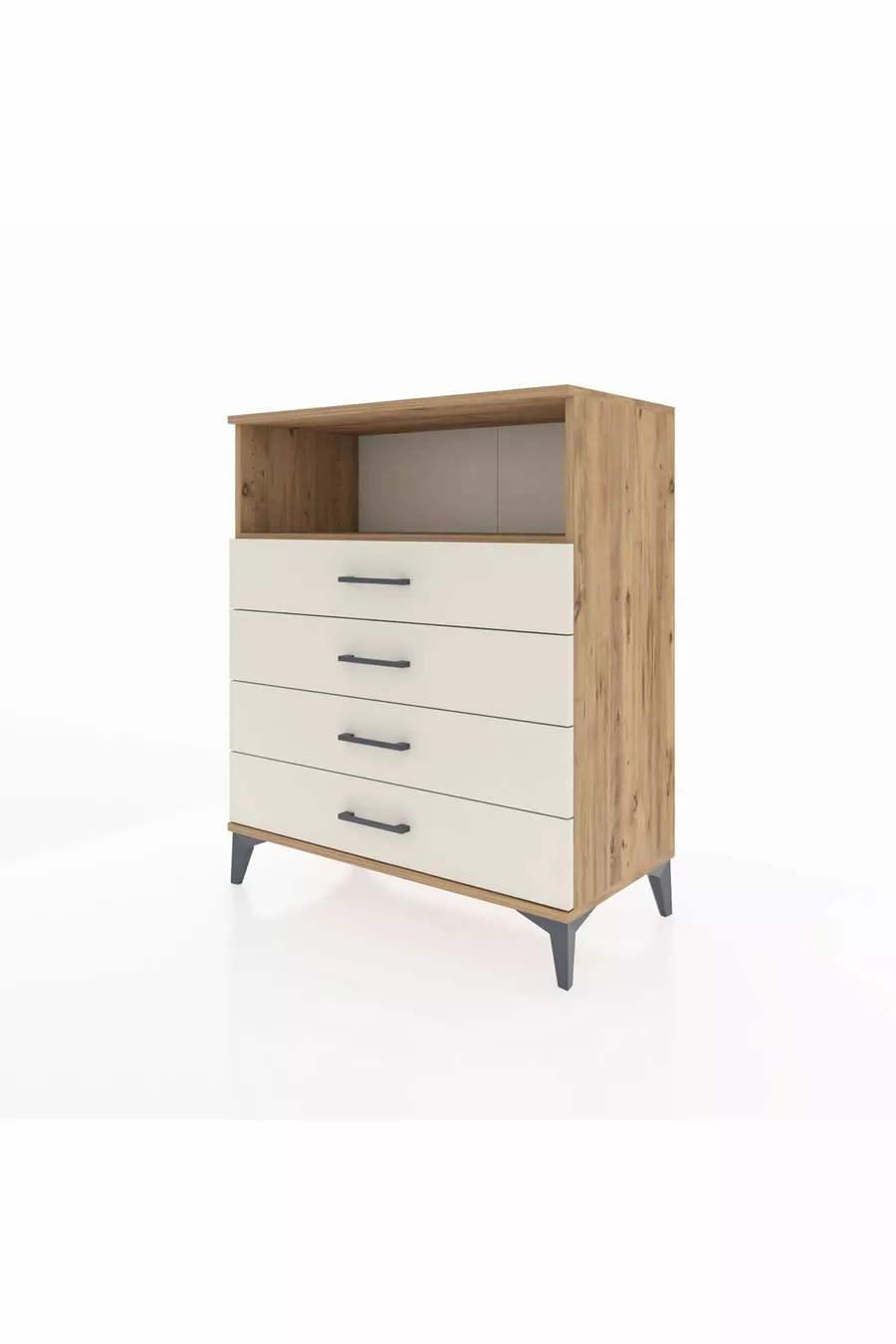 Commode Hyperion à un seul étagère et 4 tiroirs en pin-onyx