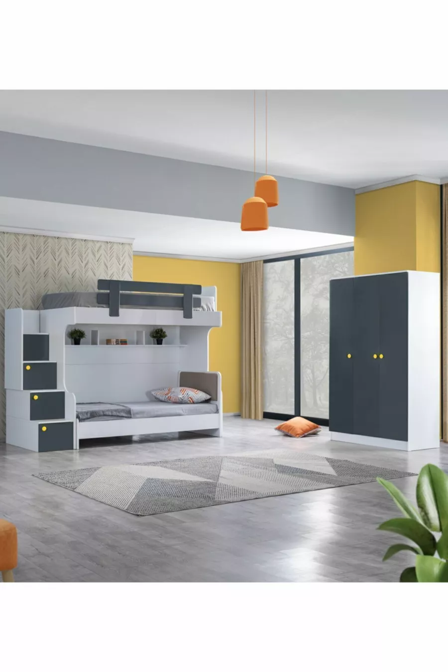 Lits superposés, Lit superposé Metris 2 places avec armoire à 3 portes