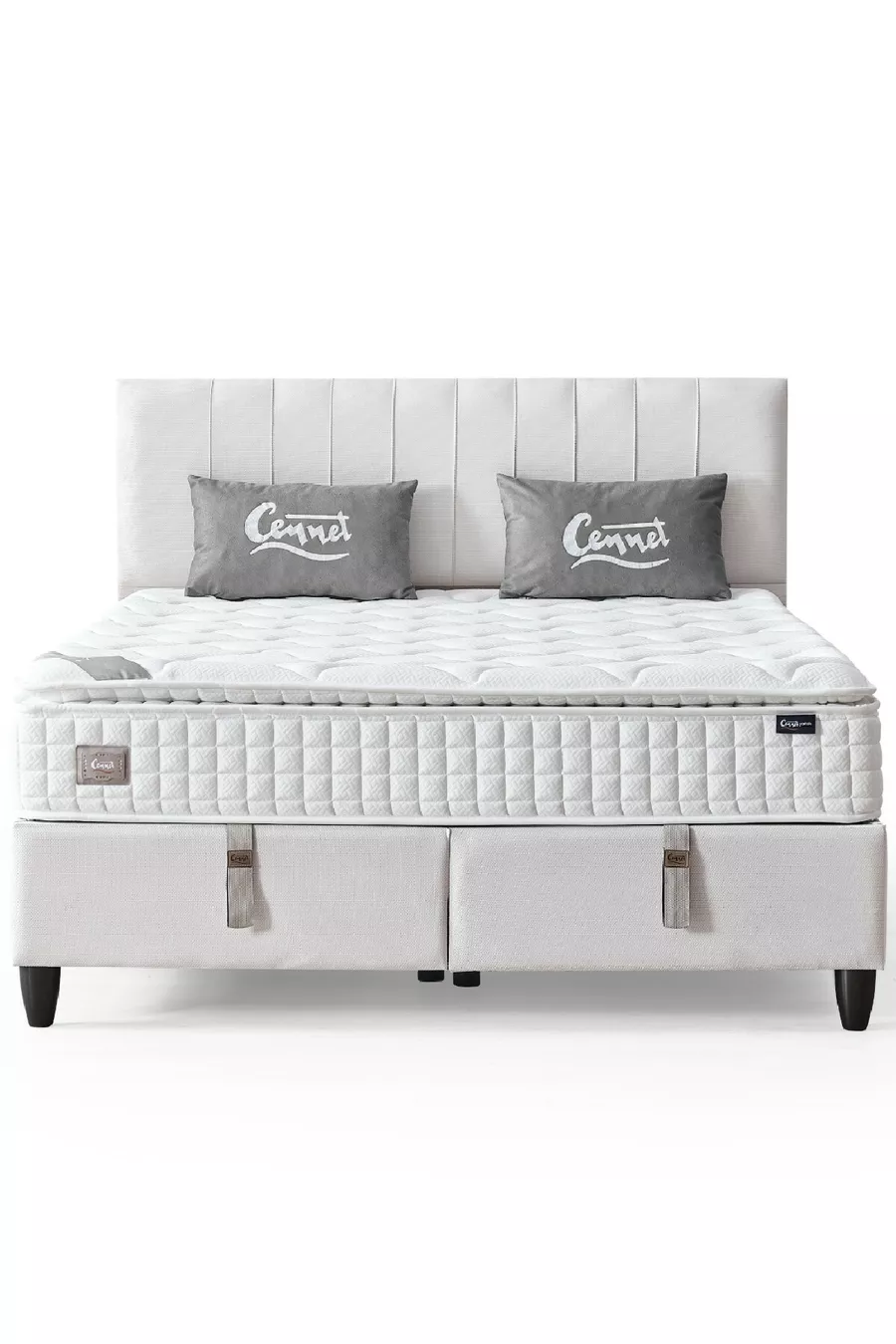 Ensemble 3 pièces Zambak Modèle Lit Double Orthopédique Complet avec Sommier à Lattes et Tête de Lit