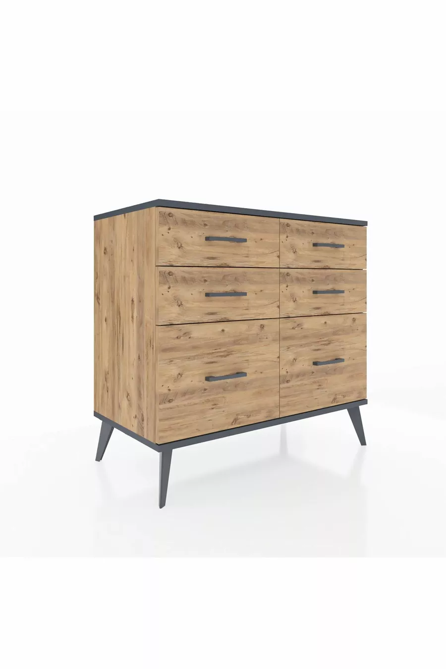 Commode Hyperion 6 tiroirs Pin-Anthracite/Pin