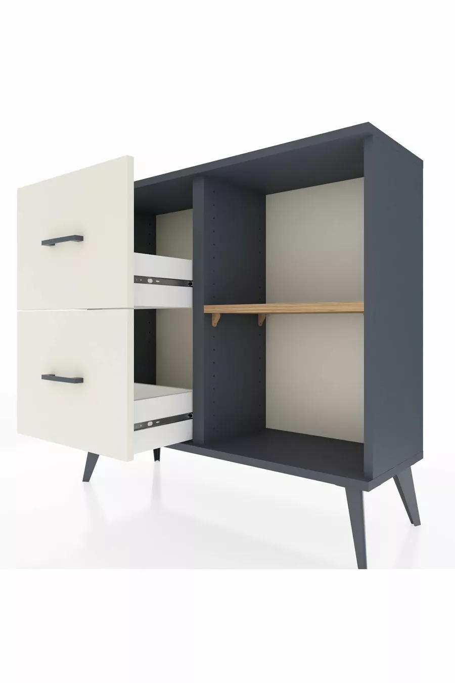 Comò Arges con Un Ripiano e 2 Cassetti Antracite-Pino/Marmo